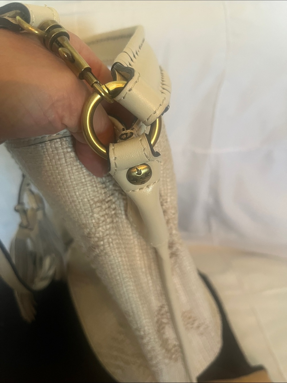 Patricia Nash Cream Tassel Bucket Bag - Picture 12 of 13